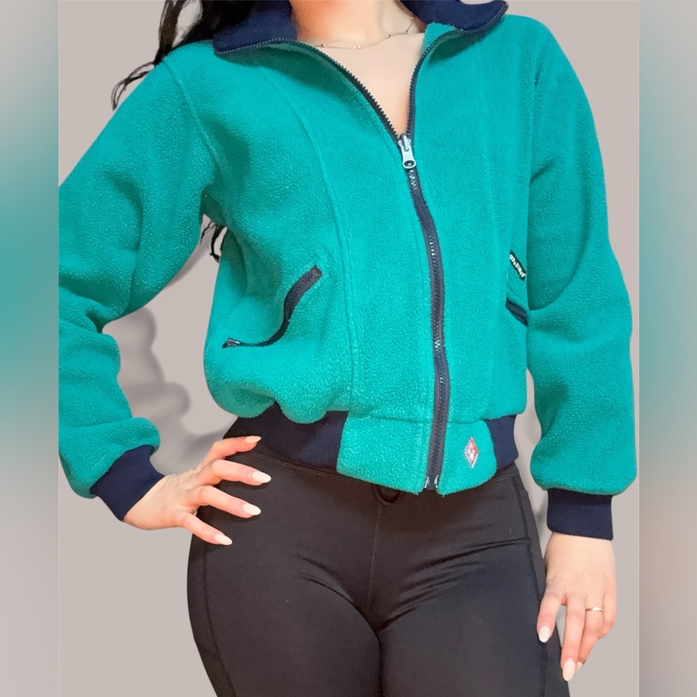 Vintage Teal and Navy Fleece Jacket